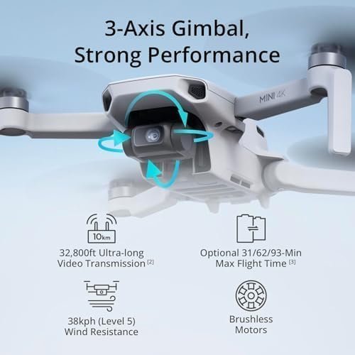 DJI Mini 4K Fly More Combo, Drone with 4K UHD Camera for Adults, Under 249 g, 3-Axis Gimbal Stabilization, 10km Video Transmission, Auto Return, 3 Batteries for 93-Min Max Flight Time, QuickShots : Toys & Games
