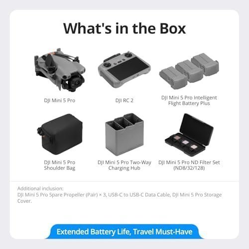 DJI Mini 5 Pro Fly More Combo Plus with DJI RC 2, Drone with Camera, 1-Inch CMOS, 4K Drone for Beginners, Obstacle Sensing, ActiveTrack 360°, 225° Gimbal Rotation, Extended Battery Life : Toys & Games