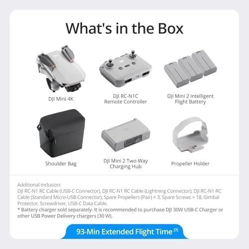 DJI Mini 4K Fly More Combo, Drone with 4K UHD Camera for Adults, Under 249 g, 3-Axis Gimbal Stabilization, 10km Video Transmission, Auto Return, 3 Batteries for 93-Min Max Flight Time, QuickShots : Toys & Games