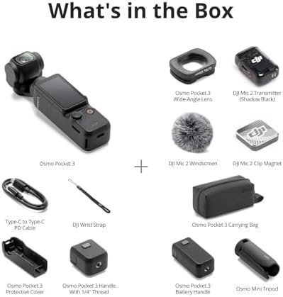 DJI Osmo Pocket 3 Creator Combo, 1'' CMOS, 4K Resolution/120fps Vlog Camera, 3-Axis Stabilization, Face/Object Tracking, Mic Included for Clear Sound, Digital Camera for YouTube : Electronics