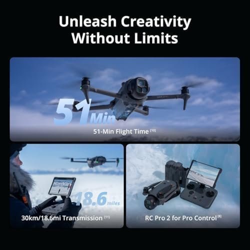 DJI Mavic 4 Pro Drone with DJI RC 2, Flagship Tri-Camera Drone with 100MP 4/3 CMOS Hasselblad Camera, for Professionals, 30km/18.6mi Video Transmission, 51-Min Max Flight Time : Toys & Games