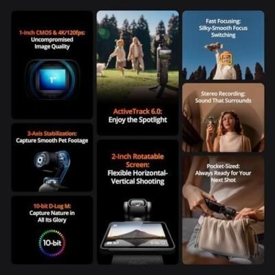 DJI Osmo Pocket 3 Creator Combo, 1'' CMOS, 4K Resolution/120fps Vlog Camera, 3-Axis Stabilization, Face/Object Tracking, Mic Included for Clear Sound, Digital Camera for YouTube : Electronics