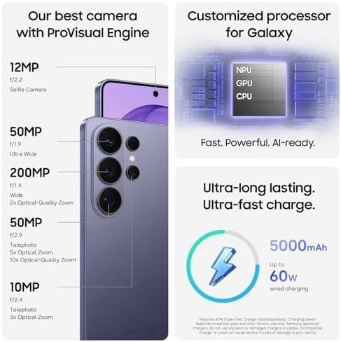 Samsung Galaxy S26 Ultra, Unlocked Android Smartphone + 0 Gift Card, 256GB, Privacy Display, Galaxy AI, AI Camera, Super Fast Charging 3.0, Durable Battery, 2026, US 1 Year Warranty, Black : Cell Phones & Accessories